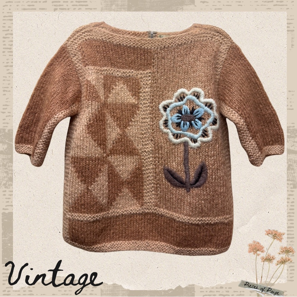 Vintage 50s-70s Margaret’s Wool Knit Floral Geometric Midcentury Top